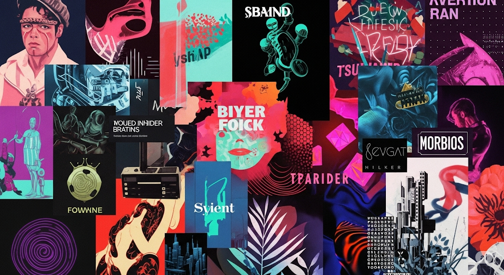 Collage verschiedener Grafikdesign-Stile als Symbol für einzigartiges Brand Design und kreative Vielfalt